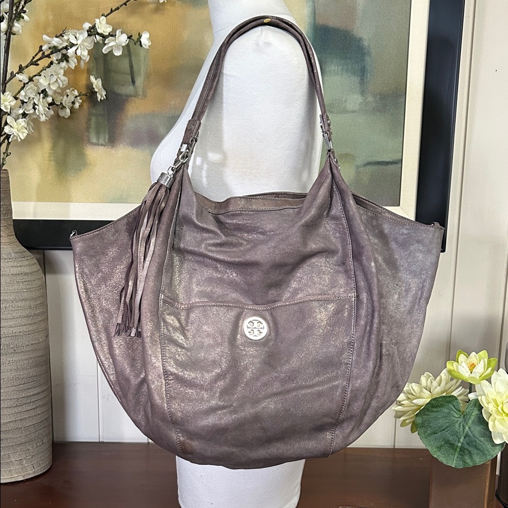 Tory Burch Metallic Leather Tote with Tassel